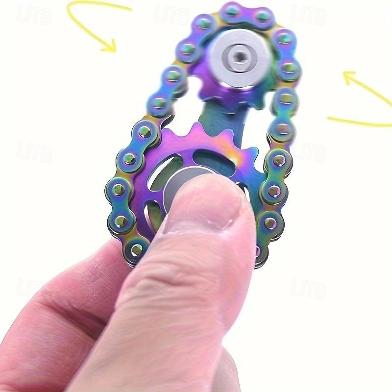 Fingertip gyroscope, linked bicycle chain gyroscope design, 2-gear rotating finger game, metal stainless steel durable mechanics and smooth bearings, decompression toy to release pressure