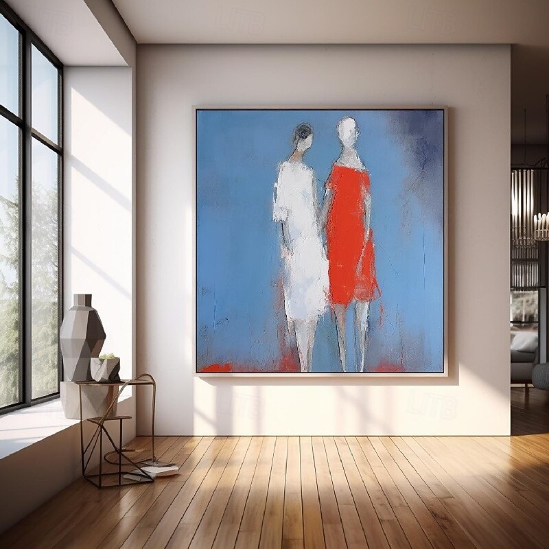 Oil painting handmade Hugging Couple lovers oil painting - Hand Painted Impressionist Paris Lovers Oil Painting On Canvas Palette Knife Art oil paintings best gift for living room artwork4