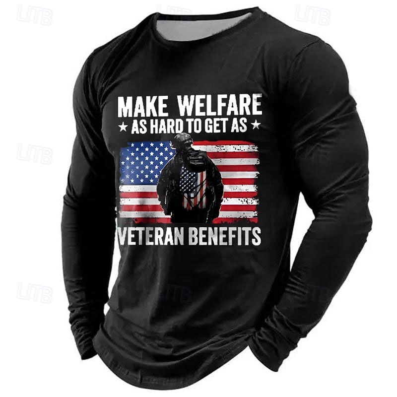 Veterans Day Men's Patriot Patriotic Veteran American US Flag Patriotic T shirt Long Sleeve T shirt 3D Print Crew Neck Shirt Casual Street Casual Daily Black Green Gray Summer Spring Fall Clothing