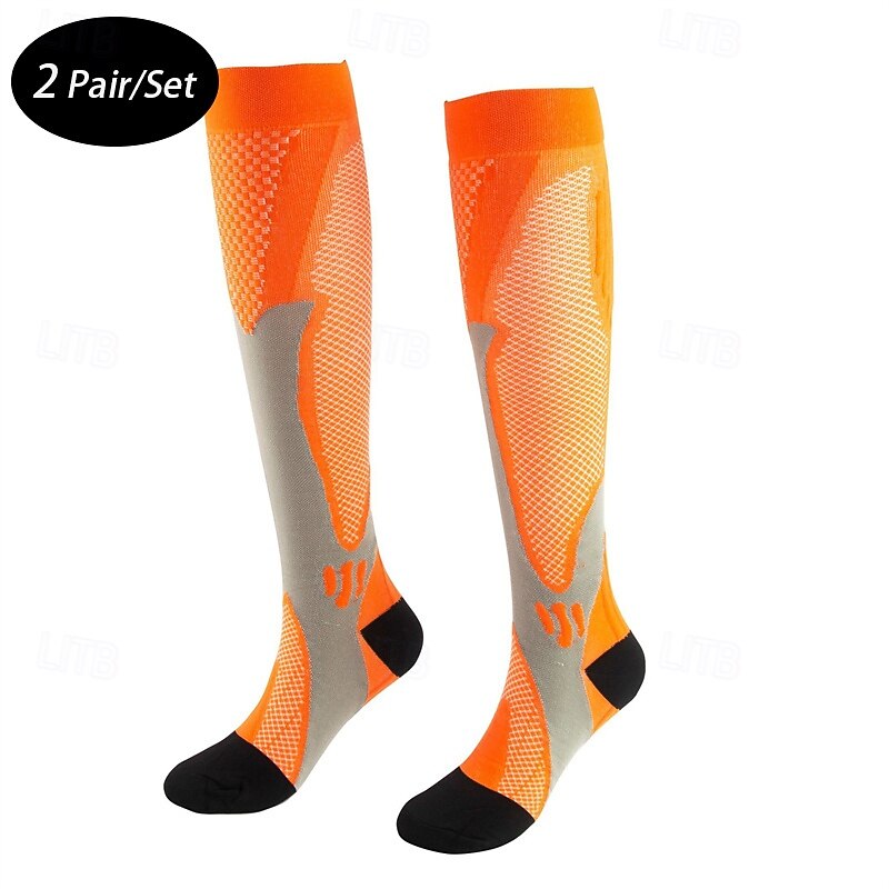 2 Pairs Men's Compression Socks Hiking Socks Sports Socks Breathable Soft Stretchy Comfortable Outdoor Patchwork Chinlon Black White Light Pink for Hunting Cycling / Bike Camping / Hiking / Caving