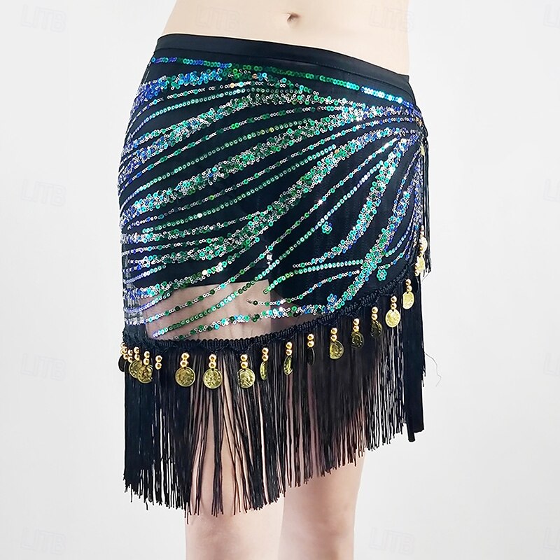 Belly Dance Belt Tassel Splicing Paillette Women's Performance Training High Polyester Tulle2