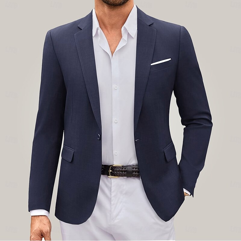 Men's Blazer Jacket Wedding Guest Casual Casual Daily Fashion Casual All Seasons Polyester Solid Colored Basic Single Breasted Blazer Dark Gray Black Navy Blue2