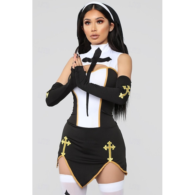 Nun Halloween Dress Party Costume Career Costumes Sexy Costume Adults' Women's Carnival Party Easy Halloween Costumes Dress Up2