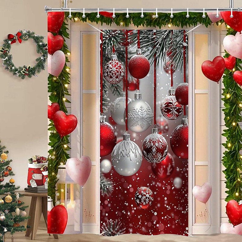 Merry Christmas Shower Curtain with Hooks for Bathroom Shower Curtain  Bathroom Decor Set Polyester Waterproof 12 Pack Plastic Hooks4