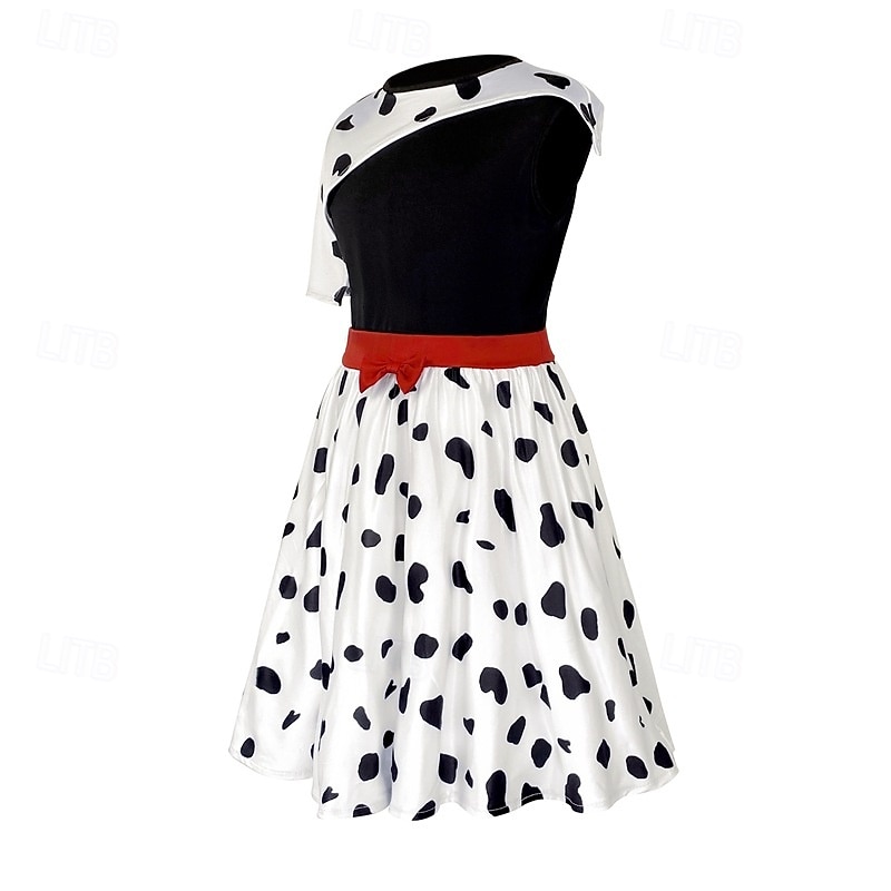 One Hundred and One Dalmatians Cruella De Vil Dress Masquerade Cosplay Costume Dress Up Movie Cosplay for Girls' Kid's Masquerade Party & Evening4