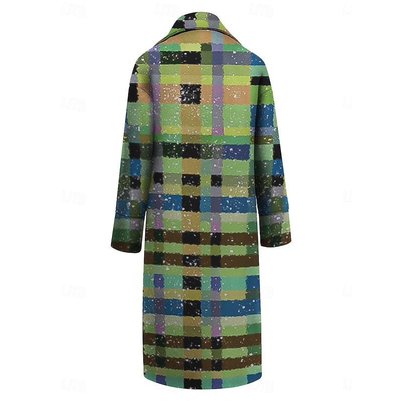 Women's Winter Coat Coat Cloak / Capes Windproof Warm Pocket Casual Street Style Plaid Vacation Work Street Daily Wear Single Breasted Turndown Loose Fit Long Sleeve Outerwear Red Green Fall Winter3