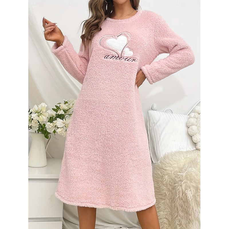 Women's Loungewear Nightgown Heart Casual Comfort Home Sherpa Fleece Comfort Dress Embroidered Embroidery Fall Winter Home Outfits3