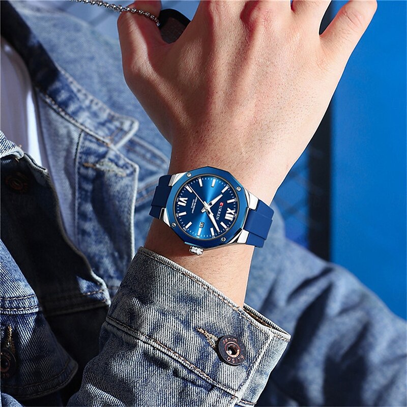 CURREN Men Quartz Watch Sports Fashion Casual Wristwatch Luminous Calendar Waterproof Decoration Silicone Gel Watch4