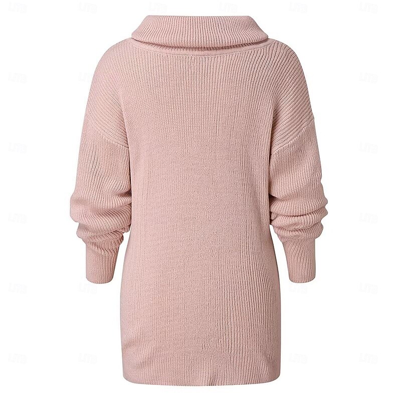 Women's Sweater Streetwear Work Casual Solid Color Turtleneck Knitted Long Sleeve Long Tops Knit Home Black White Fall Winter2