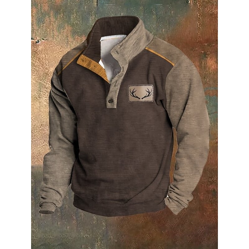 Men's Sweatshirt Black Blue Brown Light Grey Standing Collar Graphic Print Color Block Daily Holiday Going out Polyester Streetwear Casual Fall Winter Clothing Apparel Hoodies Sweatshirts  Long Sleeve2