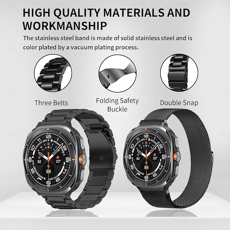 2 Pack Watch Band for Samsung Galaxy Watch 7/6/5/4  40/44mm, Watch 5 Pro 45mm, Watch 6 Classic 43/47mm, Watch 4 Classic 42/46mm Watch Ultra 47mm Stainless Steel Replacement  Strap with Removal Tool2