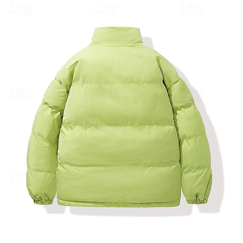 Men's Outdoor Jacket Winter Coat Puffer Jacket Padded Casual Daily Long Winter Solid / Plain Color Casual Lapel Regular Apple Green Black Warm White Dark Gray Jacket2