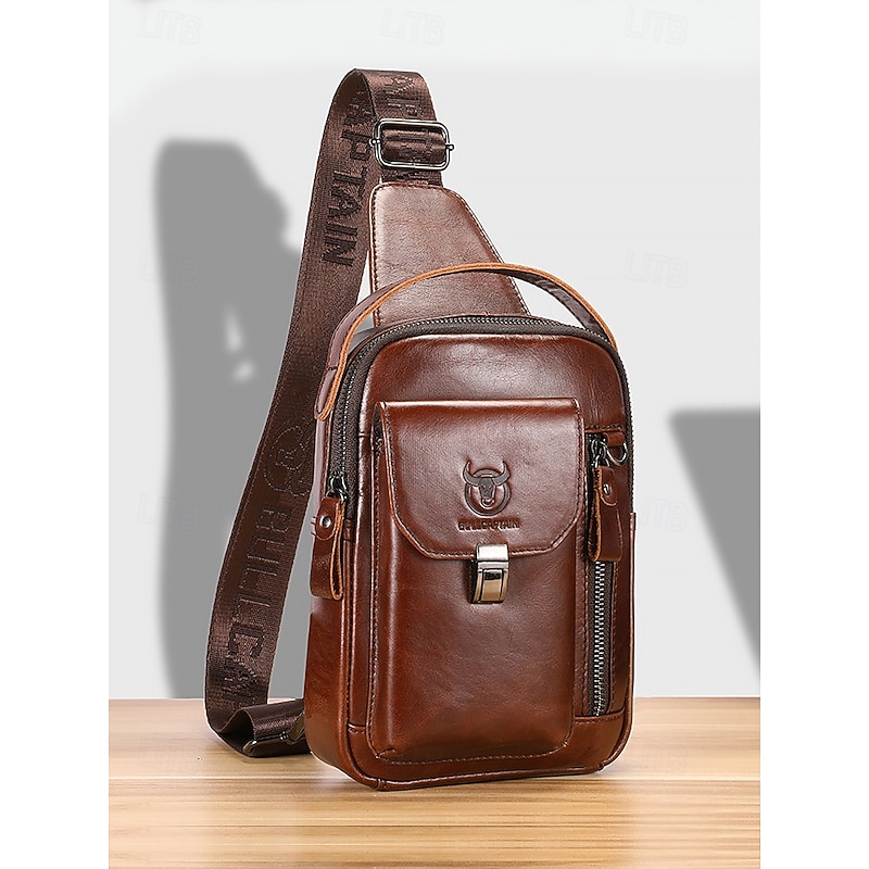 Men's Brown Leather Crossbody Sling Bag with Multiple Compartments and Adjustable Strap, Ideal for Travel and Daily Use
