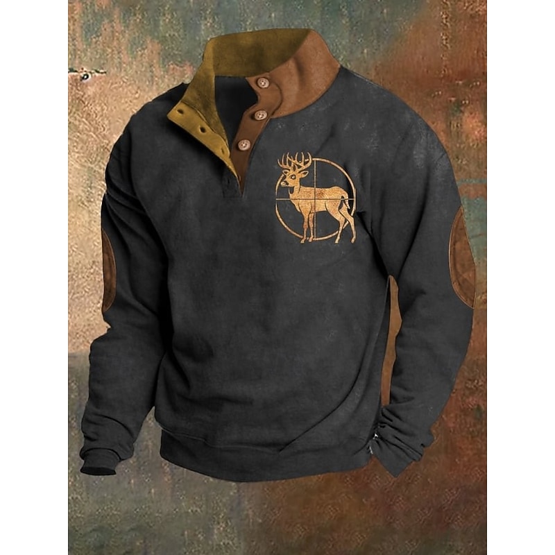 Men's Sweatshirt Black Navy Blue Green Standing Collar Graphic Print Patchwork Daily Holiday Going out Polyester Streetwear Casual Fall Winter Clothing Apparel Hoodies Sweatshirts  Long Sleeve