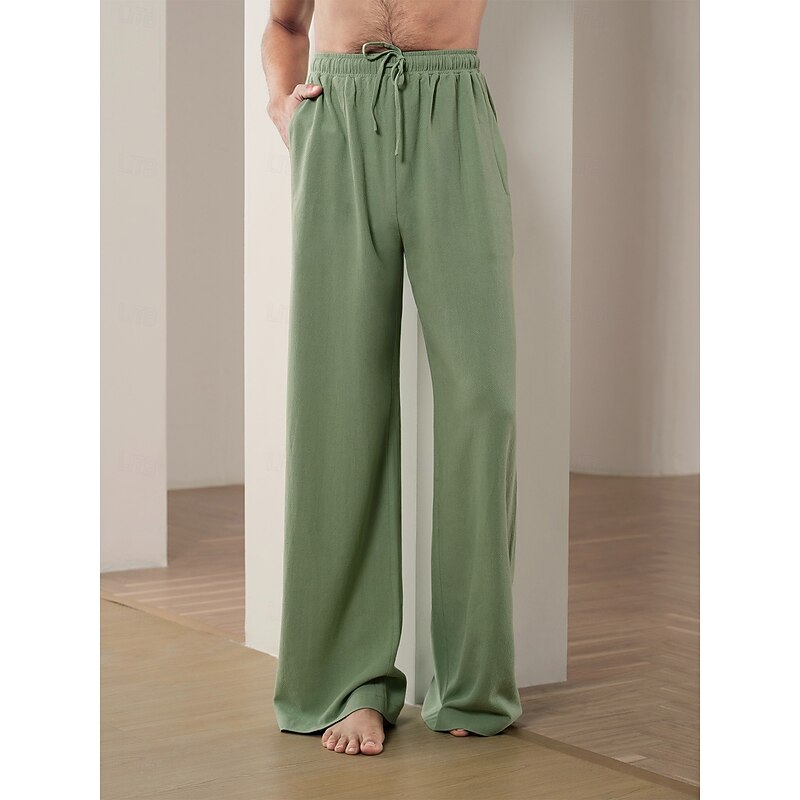 Men's 40% Linen Pants Trousers Baggy Beach Pants Black Brown Elastic Drawstring Design Front Pocket Solid Color Comfort Soft Yoga Daily Fashion Streetwear4