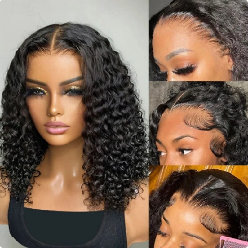 Human Hair 13x4 Lace Front Wig Free Part Brazilian Hair Kinky Curly Water Wave Black Natural Wig 130% 150% 180% Density with Baby Hair 100% Virgin Glueless Pre-Plucked For wigs for black women Long