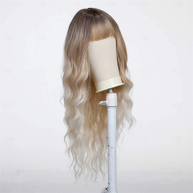 Synthetic Wig Uniforms Career Costumes Princess Curly Wavy Middle Part Layered Haircut Machine Made Wig 24 inch Light golden Synthetic Hair Women's Cosplay Party Fashion Brown3