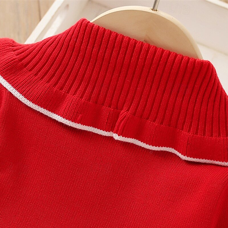 Girls' 3D Striped Dress Long Sleeve Fall Winter Vacation Daily Holiday Beautiful Sweet Little Kids(4-7ys) 4-7 Years Sweater Dress Casual Dress A Line Dress Knee-length Regular Fit4