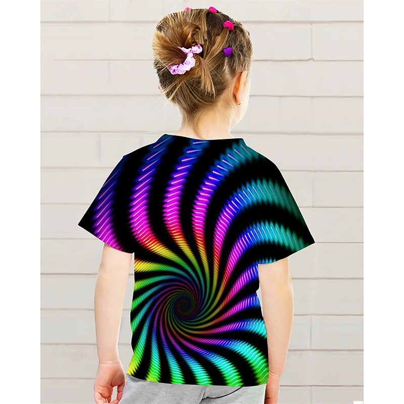 Girls' 3D Graphic Geometric T shirt Tee Short Sleeve Summer Spring Fashion Basic Kids 4-12 Years Crew Neck Outdoor Casual Daily Regular Fit3