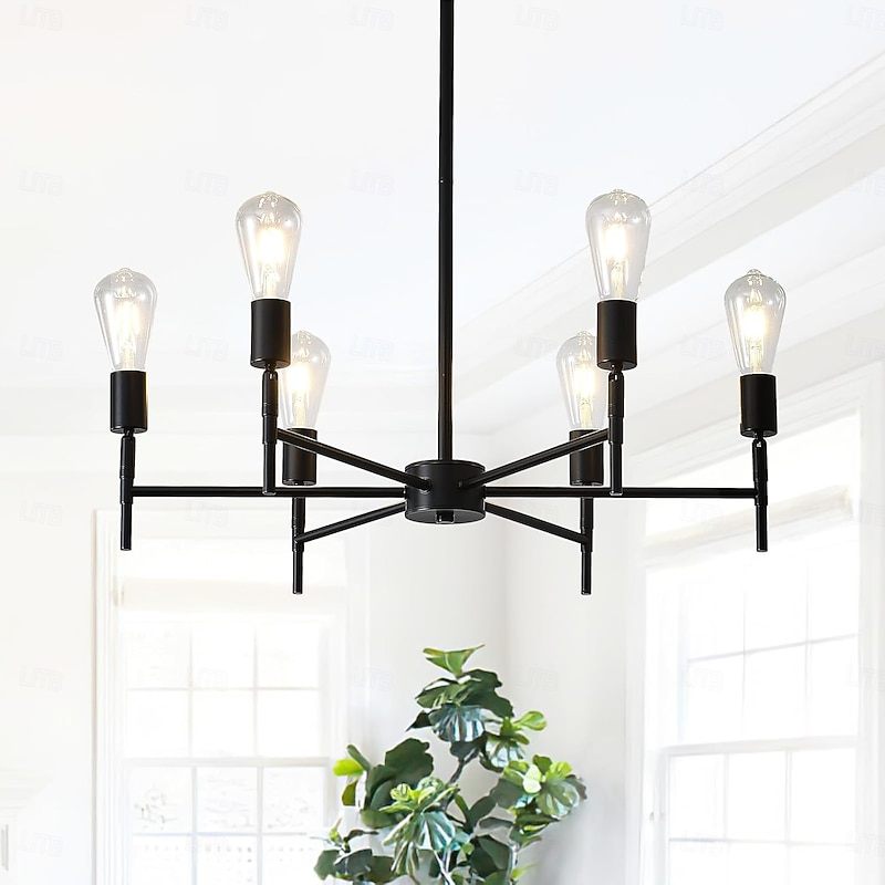 Black Chandelier 6/8-Light Dining Room Chandelier Rotatable Bulb Socket Industrial Vintage Ceiling Light Fixture Adjustable Pendant Light2