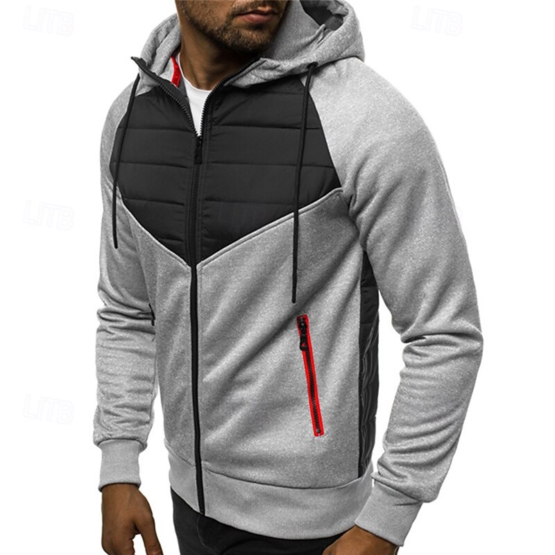 Men's Full Zip Hoodie Zip Up Hoodie Black Dark Gray Gray Hooded Color Block Zip Up Patchwork Pocket Sports & Outdoor Daily Holiday Polyester Streetwear Basic Casual Fall & Winter Clothing Apparel2