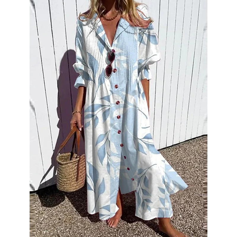 Women's Floral Graphic Print V Neck Flared Sleeve Maxi Dress Half Sleeve Spring Fall2