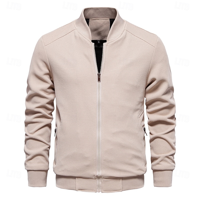 Men's Waffle Jacket Casual Jacket Casual Daily Sexy Spring &  Fall Solid / Plain Color Casual Standing Collar Regular Apricot Black Light Green Khaki Army Green Jacket2