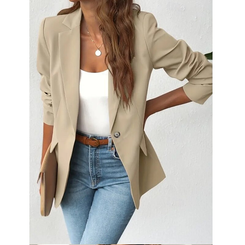 Women's Shrugs Solid Color Long Sleeve V Neck Light Brown Spring Fall Winter