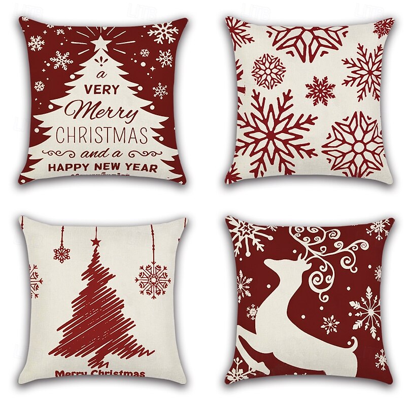 Christmas Decorations Vintage Decorative Toss Pillows Cover 4PC Soft Square Cushion Case Pillowcase for Bedroom Livingroom Sofa Couch Chair3