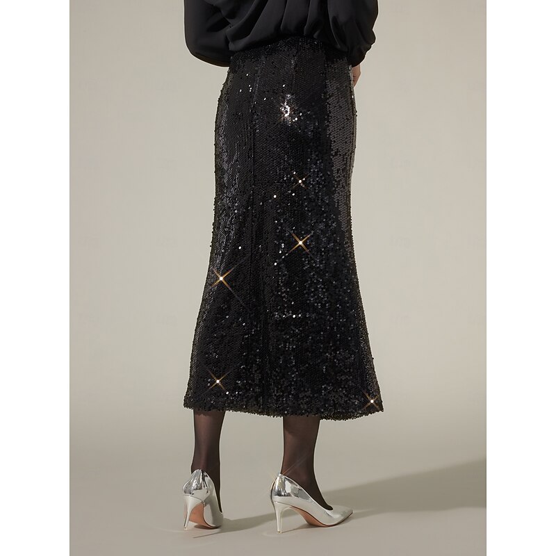 Sequin Glitter Vintage Lined Party Midi Skirt4