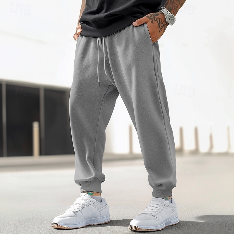 Men's Fleece Pants Sweatpants Joggers Trousers Pocket Drawstring Elastic Waist Plain Comfort Warm Full Length Sports Outdoor Daily Going out Fashion Streetwear Black White