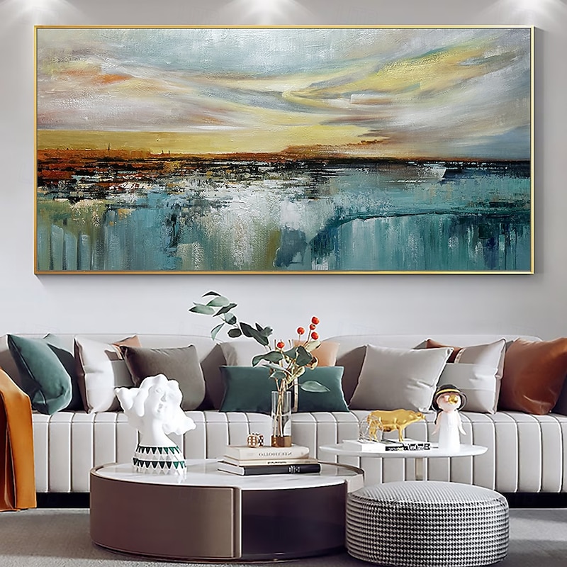 Mintura Handmade Sea Scenery Oil Paintings On Canvas Wall Art Decoration Modern Abstract Landscape Picture For Home Decor Rolled Frameless Unstretched Painting - Main Image