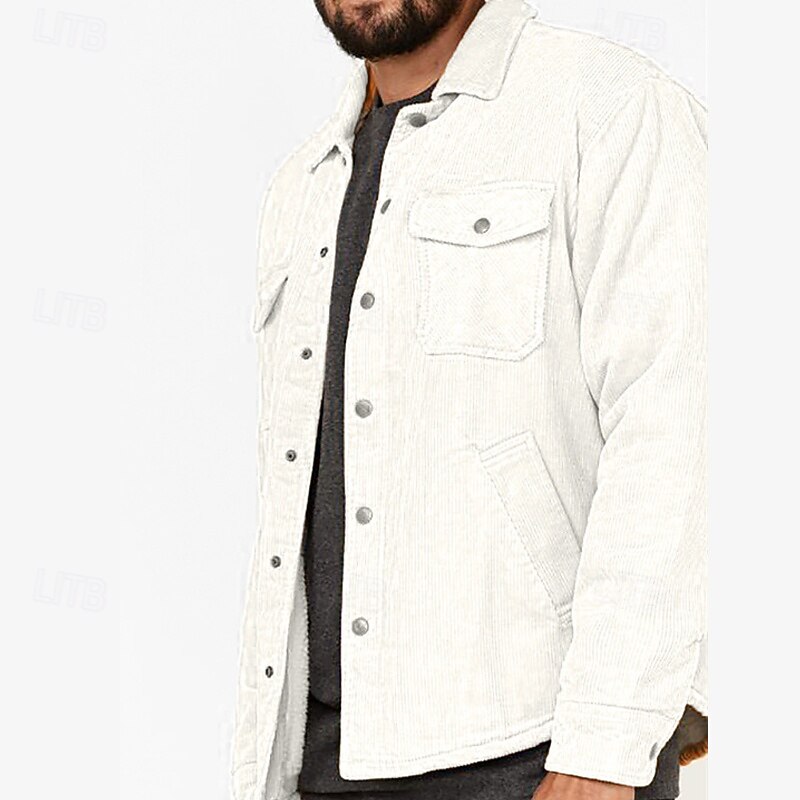 Men's Lightweight Jacket Trucker Jacket Corduroy Jacket Daily Vacation Warm Pocket Spring &  Fall Plain Fashion Classic Lapel Regular Yellow Beige Jacket4