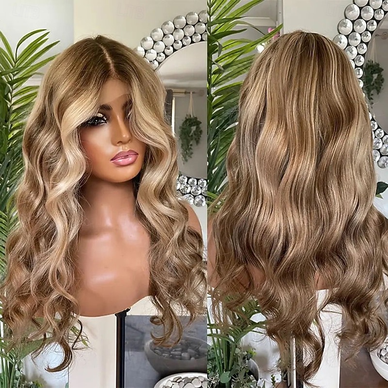 Unprocessed Virgin Hair 13x4 Lace Front Wig Middle Part Brazilian Hair Wavy Blonde Brown Multi-color Wig 130% 150% Density Highlighted / Balayage Hair Natural Hairline Glueless Pre-Plucked For Women