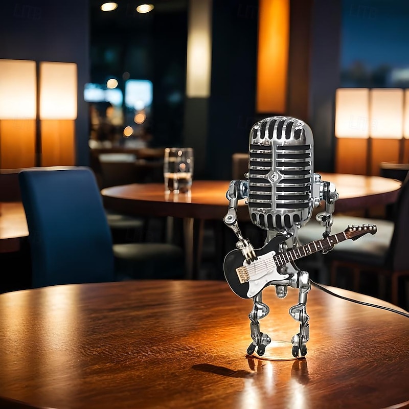 USB Wrought Iron Retro Desk Lamp, Robot Microphone Playing Guitar Decoration2