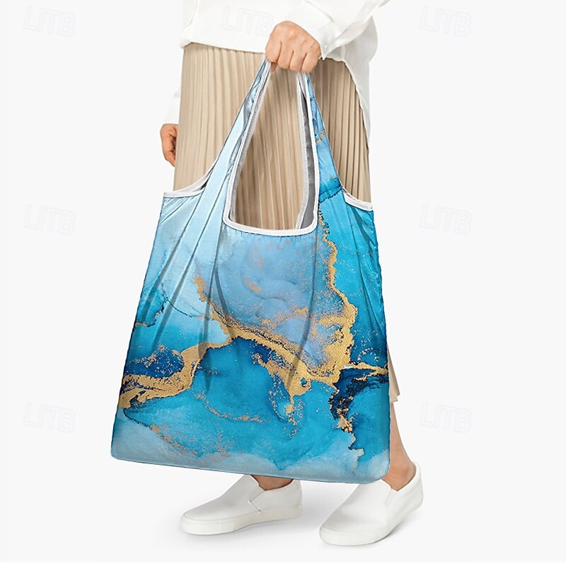 Abstract Blue and Gold Marble Tote Bag for Women – Reusable Eco-Friendly Shopping Bag with Artistic Design, Perfect for Daily Use and Travel2