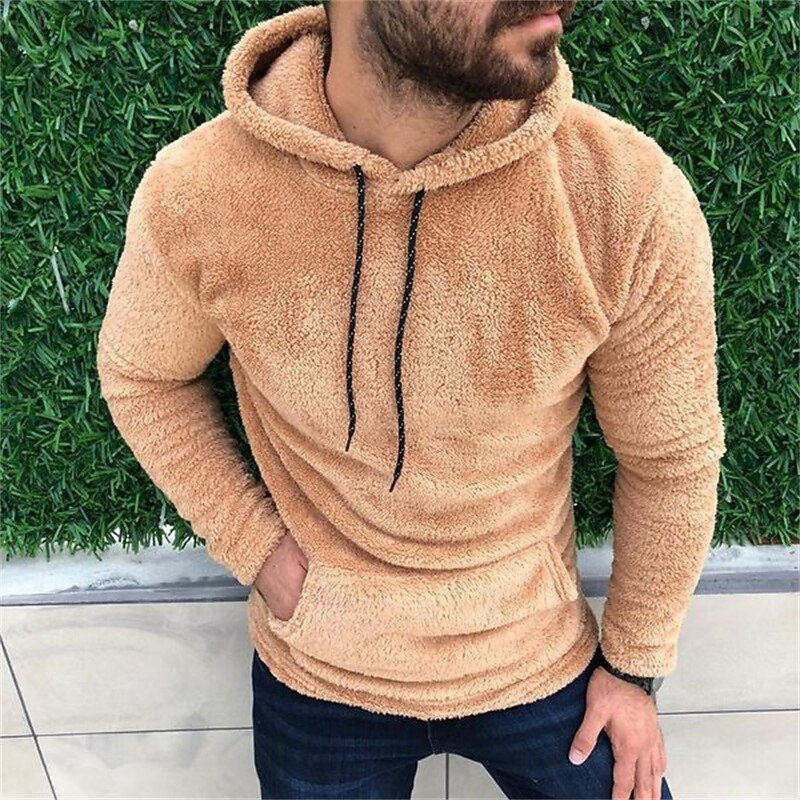 Men's Hoodie Fleece Hoodie Black White Army Green Khaki Gray Hooded Plain Pocket Sports & Outdoor Daily Holiday Streetwear Basic Casual Fall & Winter Clothing Apparel Hoodies Sweatshirts2