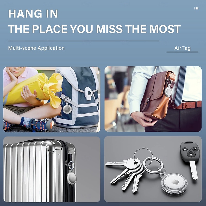 IPX8 Waterproof Holder for AirTag 4 Pack – Full Body Protective Keychain Case with Loop Ring for Apple AirTags, PC TPU Cover for Pet, Wallet, Luggage, Keys4