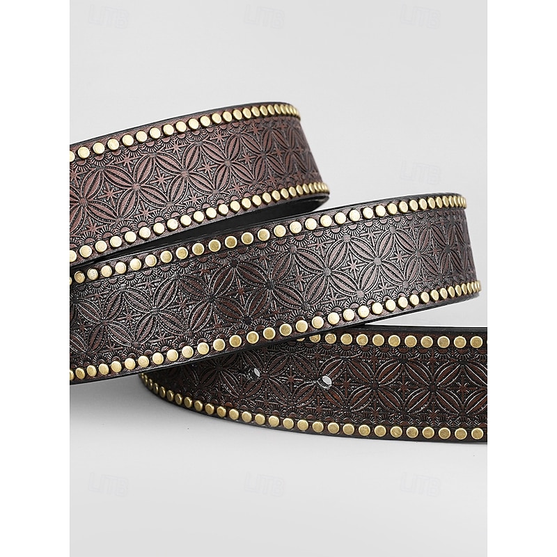 Men's Western Faux Leather Belt with Engraved Floral Design and Bull Skull Buckle – Vintage-Style Cowboy Belt for Rodeo and Casual Wear4