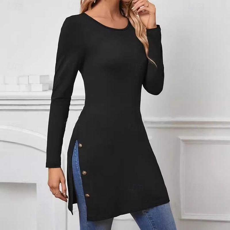 Women's Tunic Stylish Modern Casual Long Sleeve Regular Tops Crew Neck Work Daily Black Fall Winter
