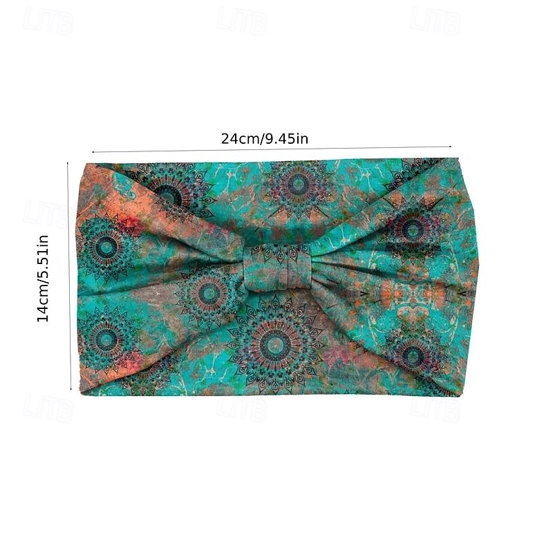 1pc Boho Printed Headband Vintage Mandala Flower Headband Elastic Sweat-absorbent Headwear Hair Accessories4