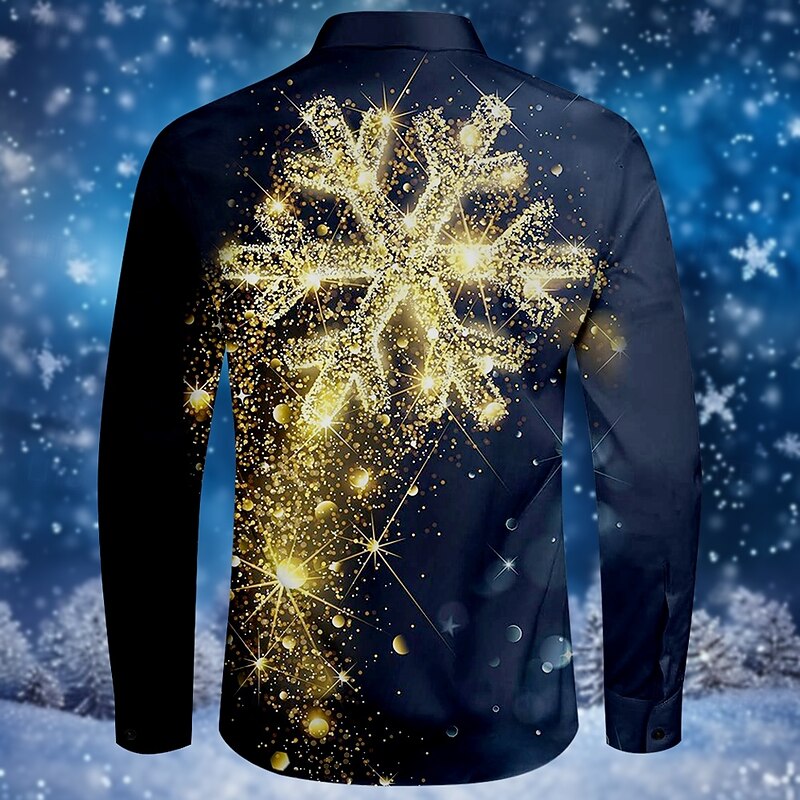 Christmas Men's Christmas Scene Printed Shirts Snowflake Fashion Casual Button Up Long Sleeve Party Evening Daily Fall Winter Spring & Summer Collar Button Up 3D Print Thin Blue Polyester2