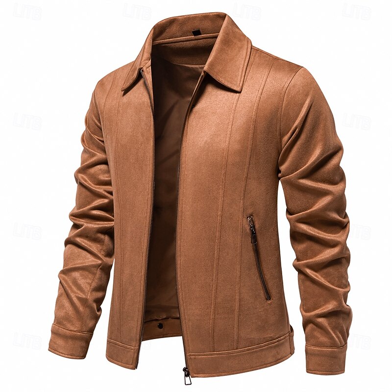 Men's Casual Jacket Brown Suede Jacket Casual Daily Sexy Fall & Winter Solid / Plain Color Casual Lapel Regular Black Yellow Green Gray Jacket