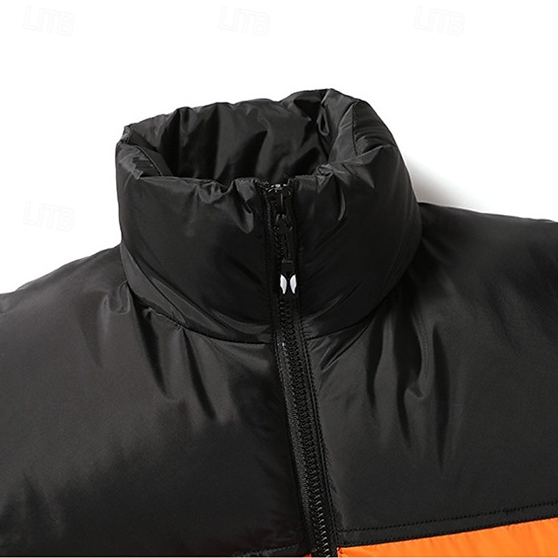 Men's Down Vest Puffer Vest Vest Gilet Daily Date Vacation Fashion Casual Fall & Winter Patchwork Pocket Polyester Thermal Warm Comfortable Color Block Zipper Stand Collar Regular Fit Black Blue2