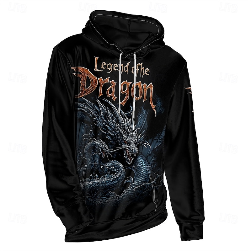 Men's Graphic Dark Hoodie Hoodies Sweatshirt Vacation Daily Long Sleeve Hooded Vacation Sports Outdoor Going out Black Printing Spring &  Fall Designer2