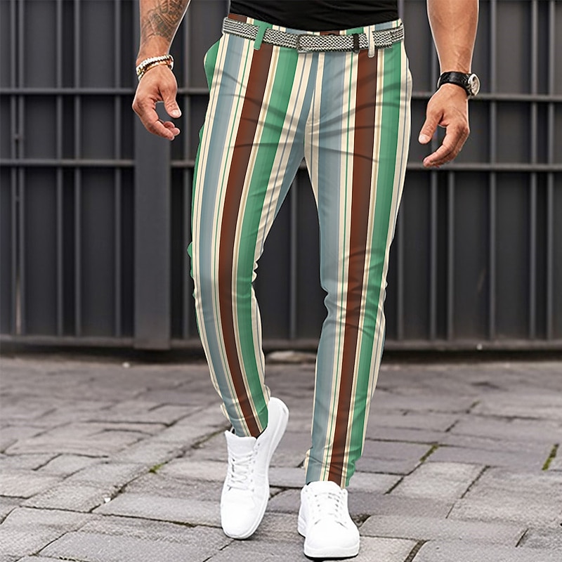 Men's Graphic Geometric Dress Pants Mid Waist Vintage Casual Formal Dailywear Pocket Summer Spring Fall Green