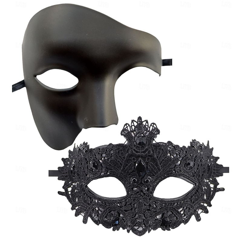 Halloween Mask Venetian Mask Mask On a Stick Couples 2 PCS Carnival Mask Half Face Adults' Unisex Halloween Carnival Mardi Gras Party Party Evening Wear Masquerade Easy Halloween Costumes Dress Up3