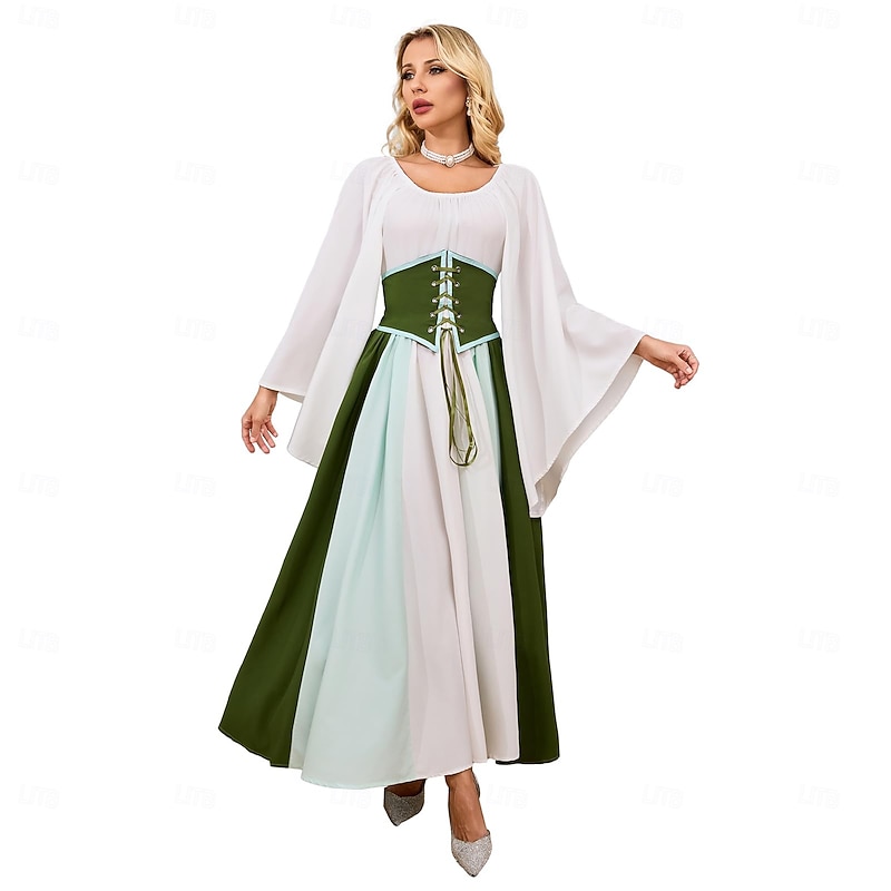 Retro Vintage Medieval Renaissance Dress Regency Inspired Dress Elf Viking Elven Fancy Dress Women's Celtic Pirate Fantasy Halloween Carnival Masquerade Party LARP Ren Faire Adults' Dress3