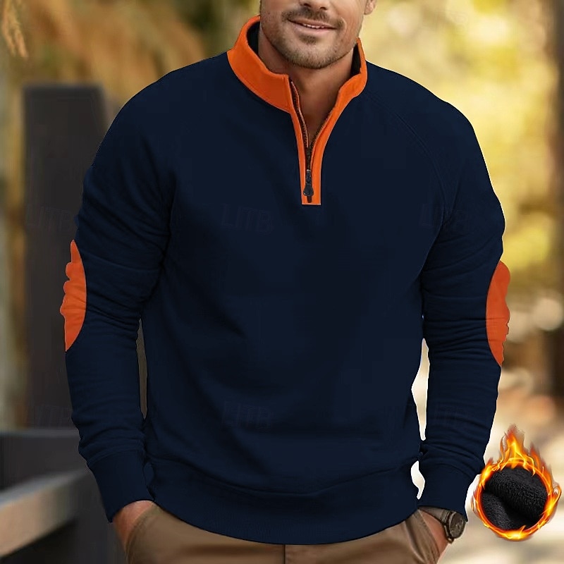 Men's Sweatshirt Quarter Zip Sweatshirt Black Navy Blue Khaki Light Grey Dark Gray Half Zip Plain Color Block Quarter Zip Daily Holiday Going out Polyester Streetwear Casual Fall Winter Clothing2