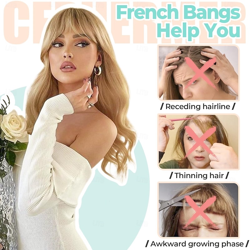 Clip in Bangs, Synthetic French Bangs Hair Clip Fake Bangs Fringe with Temples Hairpieces for Women Natural Bangs Clip in Hair Extensions for Daily Wear2